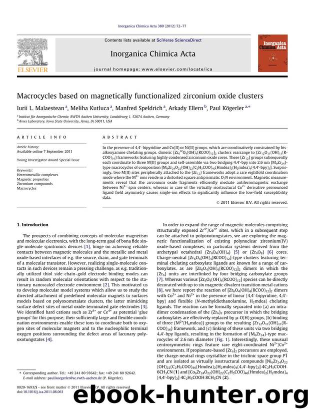 Macrocycles based on magnetically functionalized zirconium oxide clusters by Iurii L. Malaestean & Meliha Kutluca & Manfred Speldrich & Arkady Ellern & Paul Kögerler