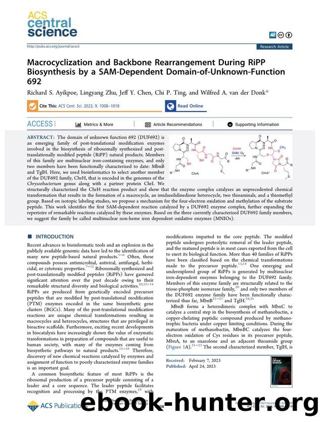 Macrocyclization and Backbone Rearrangement During RiPP Biosynthesis by a SAM-Dependent Domain-of-Unknown-Function 692 by unknow