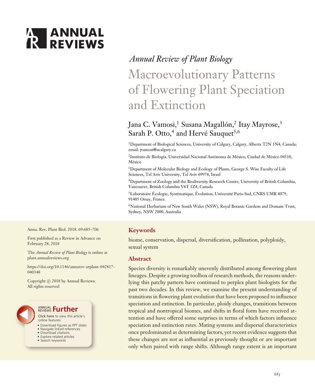 Macroevolutionary Patterns of Flowering Plant Speciation and Extinction by Jana C. Vamosi Susana Magallón Itay Mayrose Sarah P. Otto Hervé Sauquet
