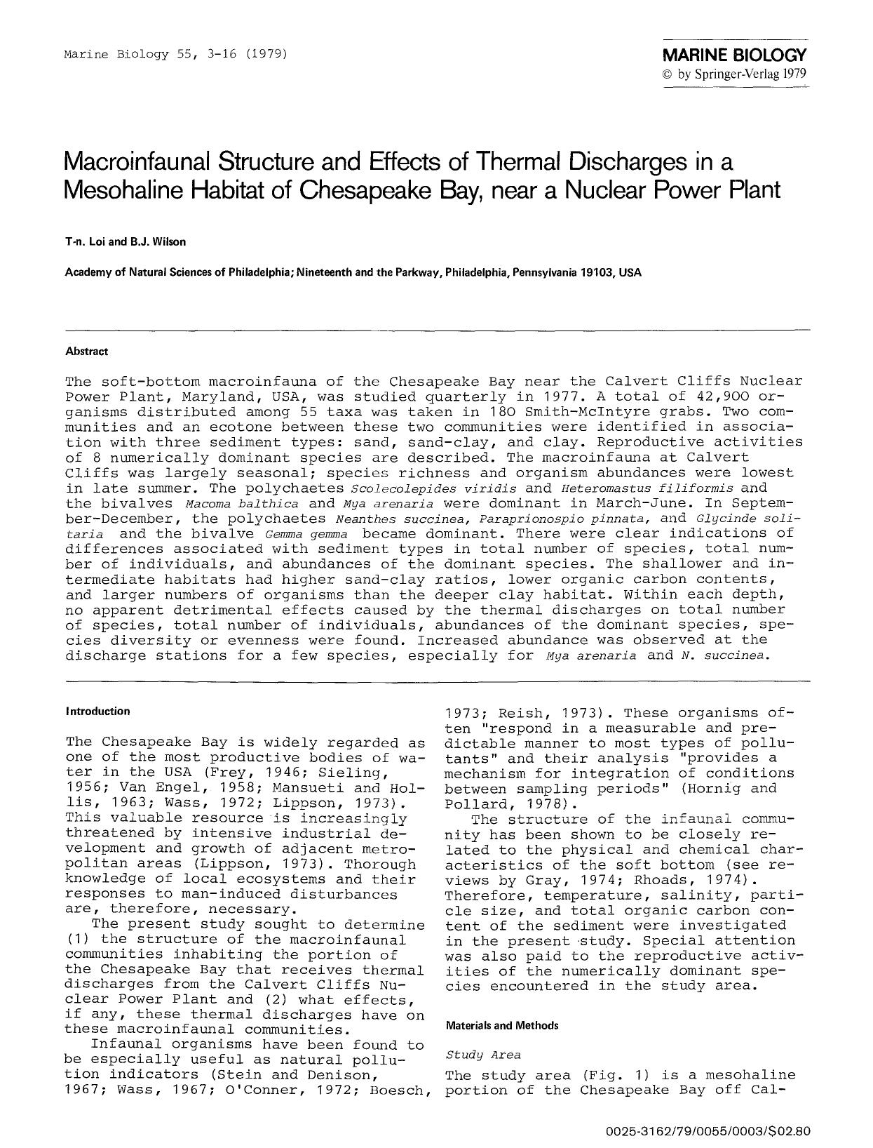Macroinfaunal structure and effects of thermal discharges in a mesohaline habitat of Chesapeake Bay, near a Nuclear Power Plant by Unknown