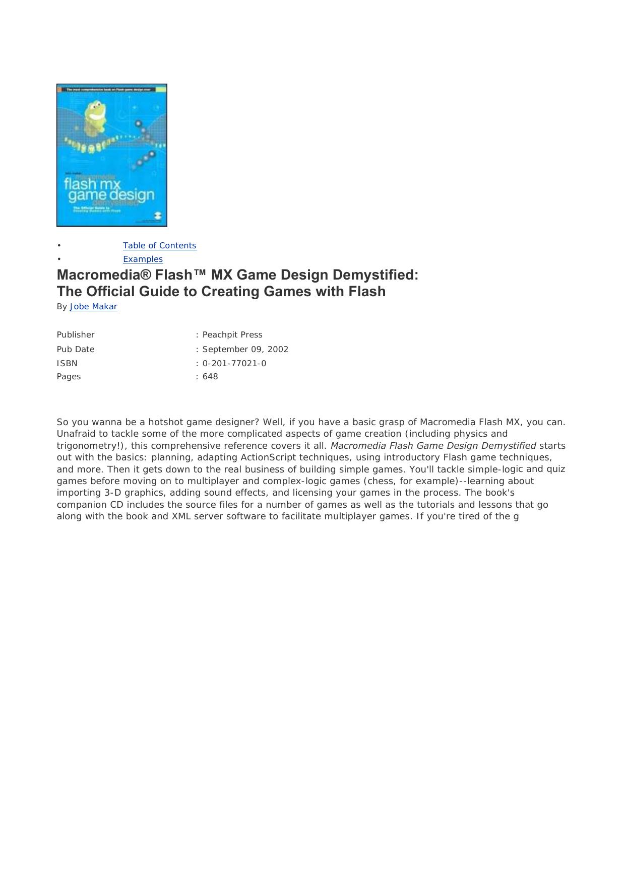 Macromedia Flash MX game design demystified: the official guide to creating games with Flash by Jobe Makar