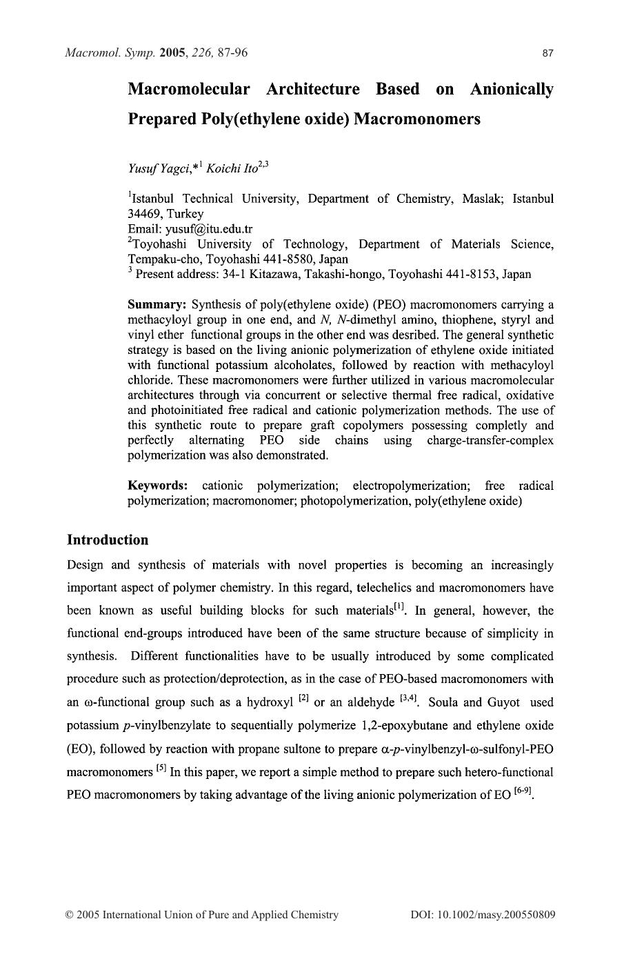 Macromolecular Architecture Based on Anionically Prepared Poly(ethylene oxide) Macromonomers by Unknown