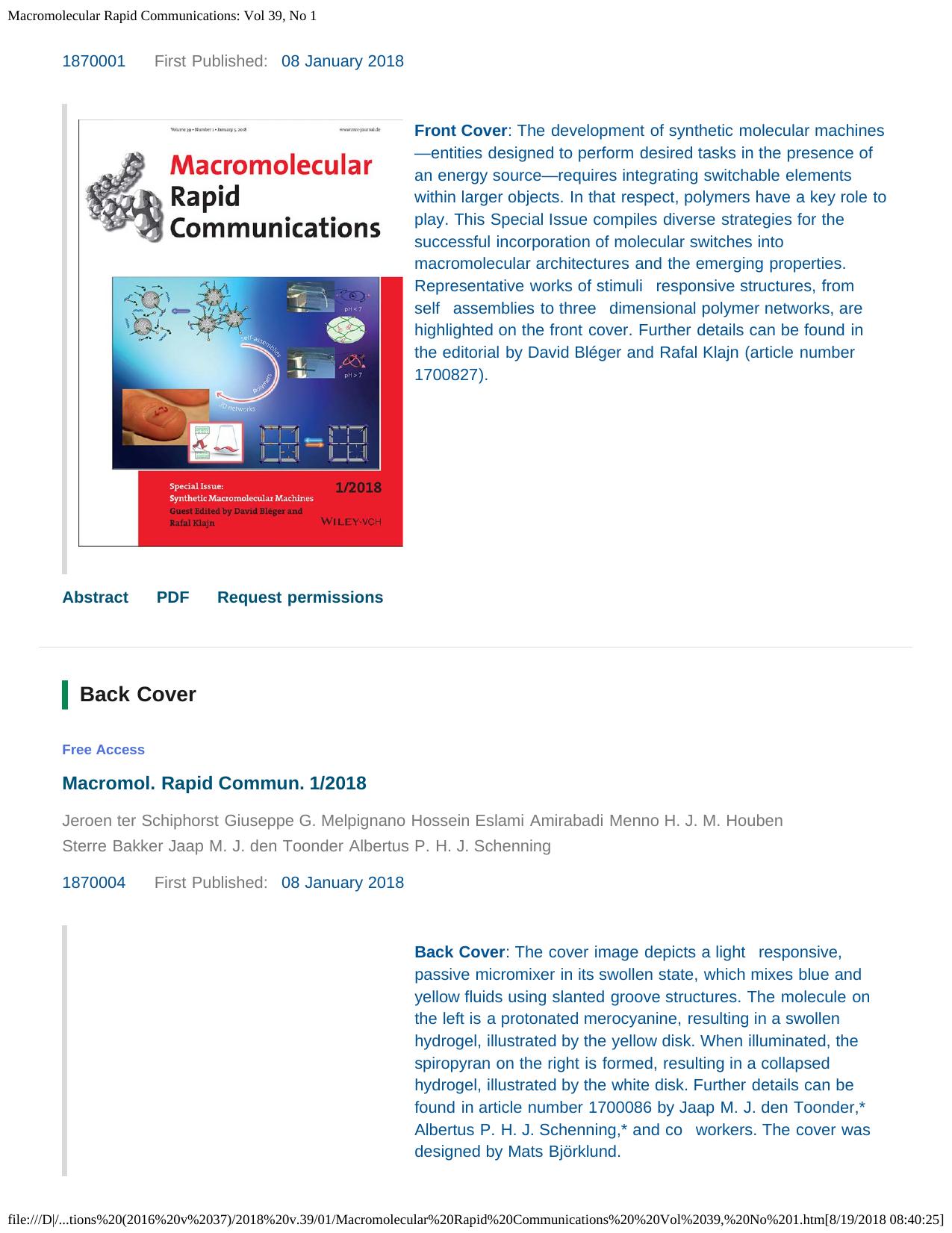 Macromolecular Rapid Communications: Vol 39, No 1 by Unknown