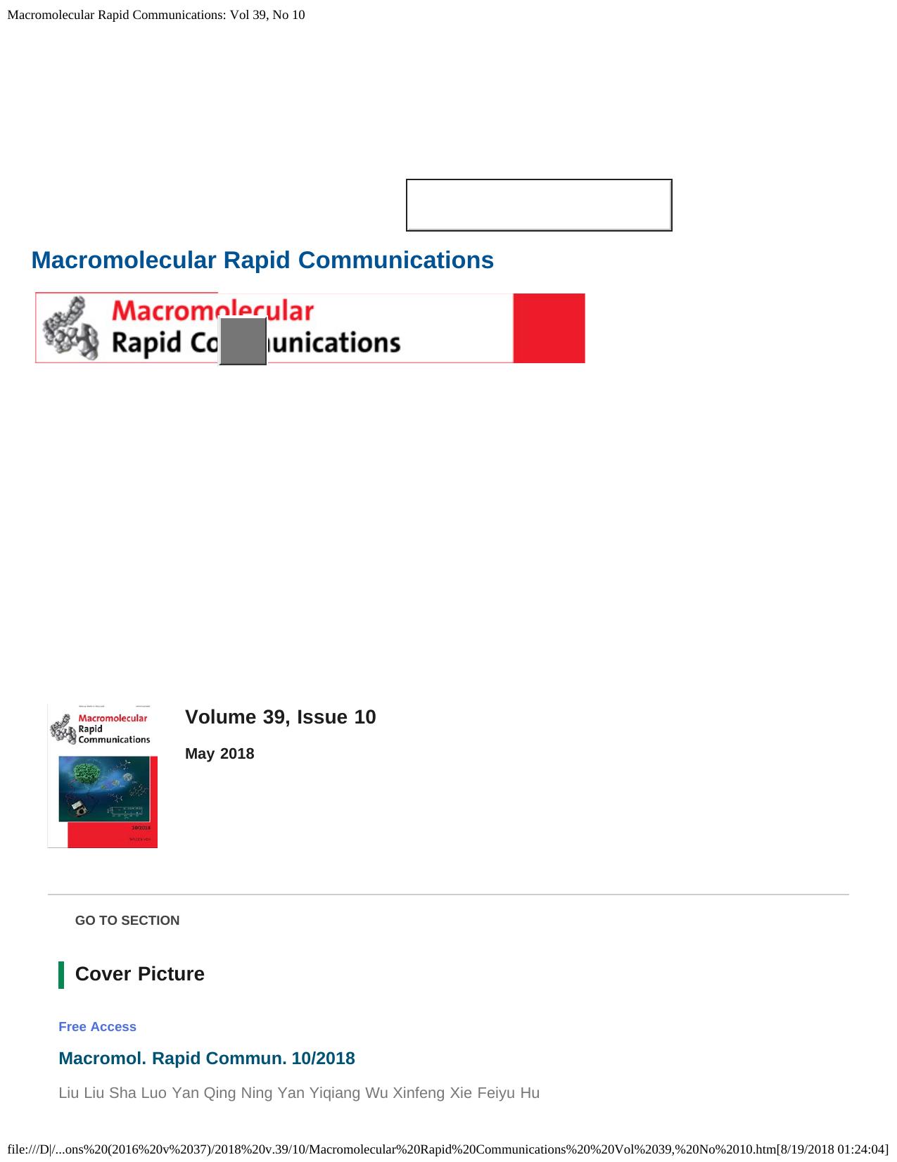 Macromolecular Rapid Communications: Vol 39, No 10 by Unknown