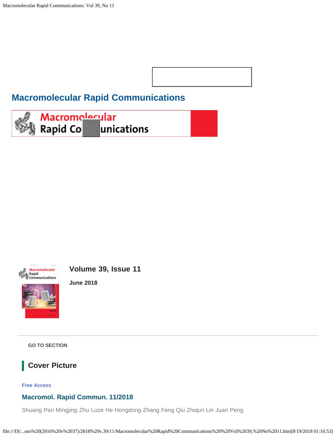 Macromolecular Rapid Communications: Vol 39, No 11 by Unknown