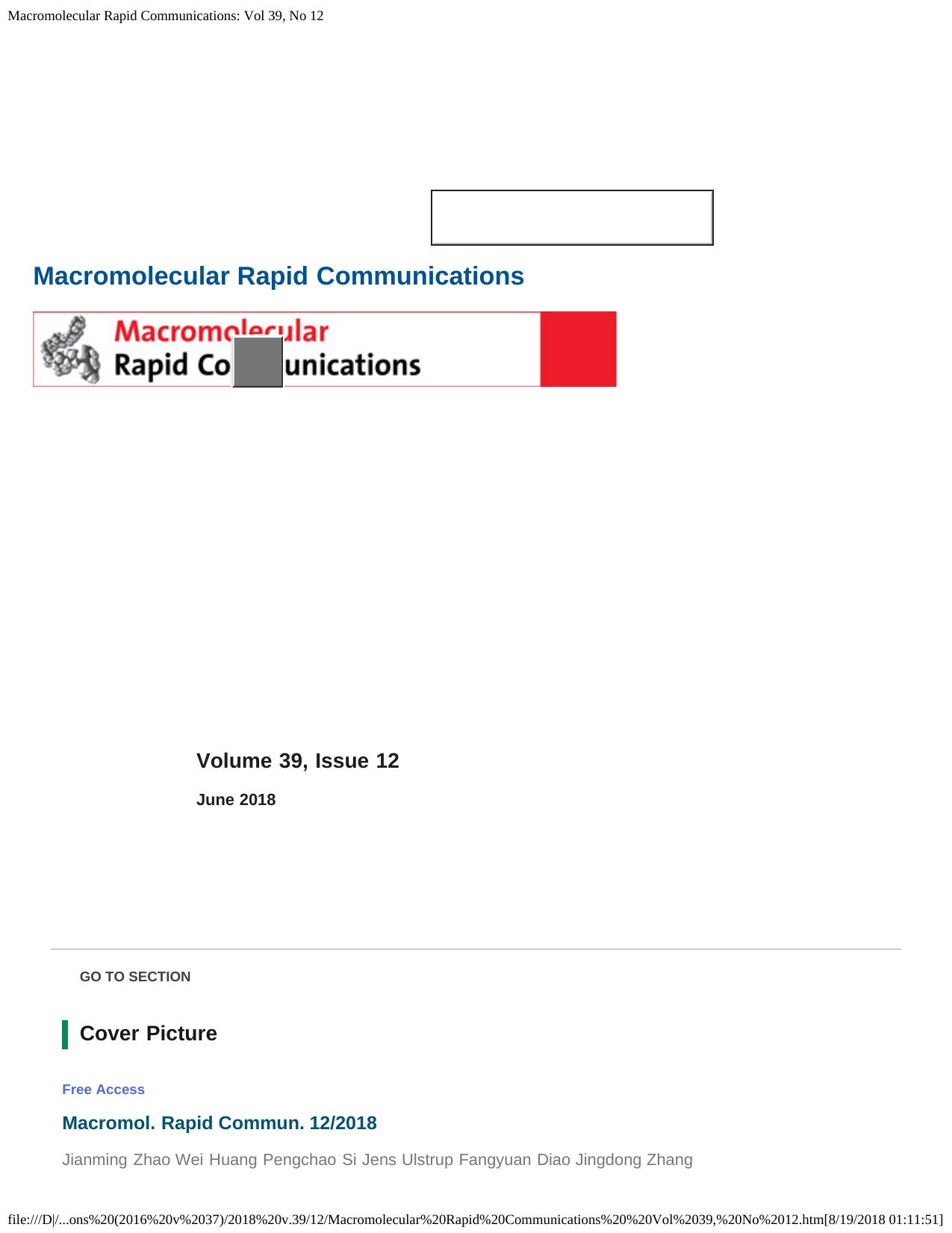 Macromolecular Rapid Communications: Vol 39, No 12 by Unknown