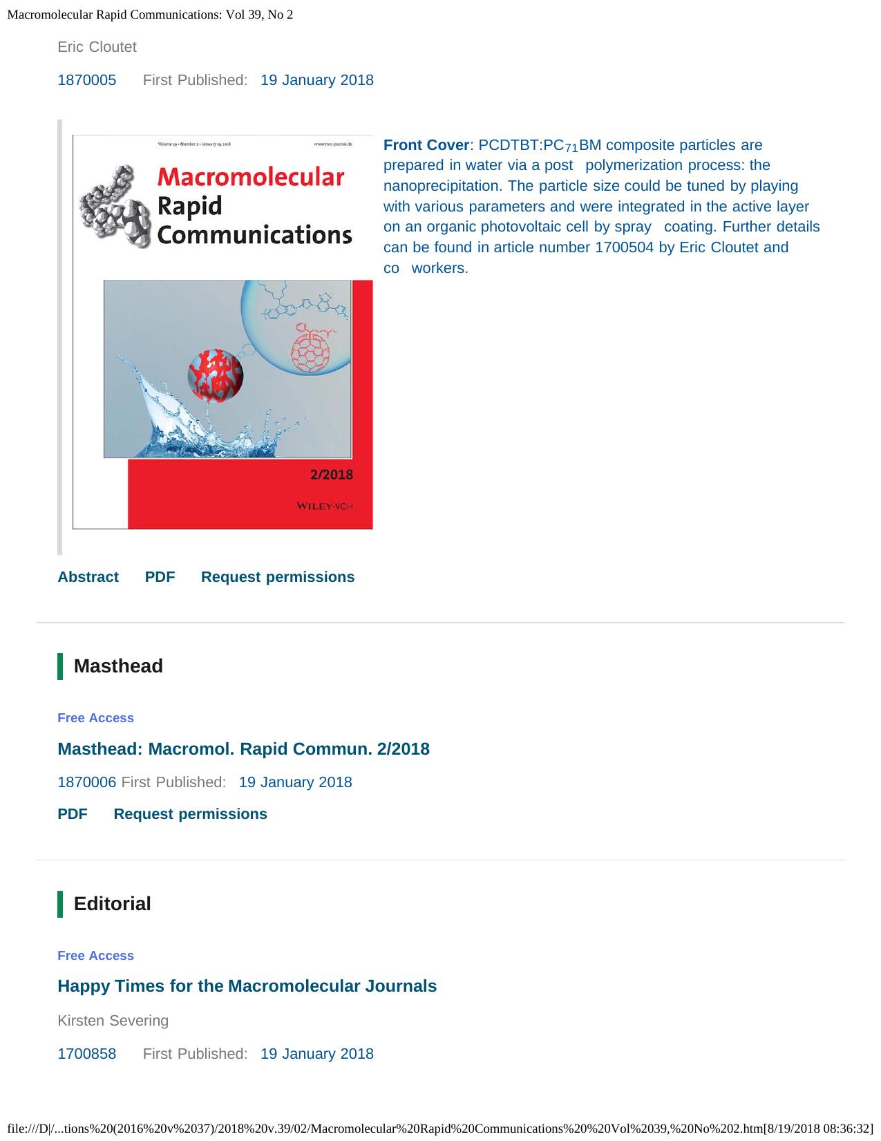Macromolecular Rapid Communications: Vol 39, No 2 by Unknown