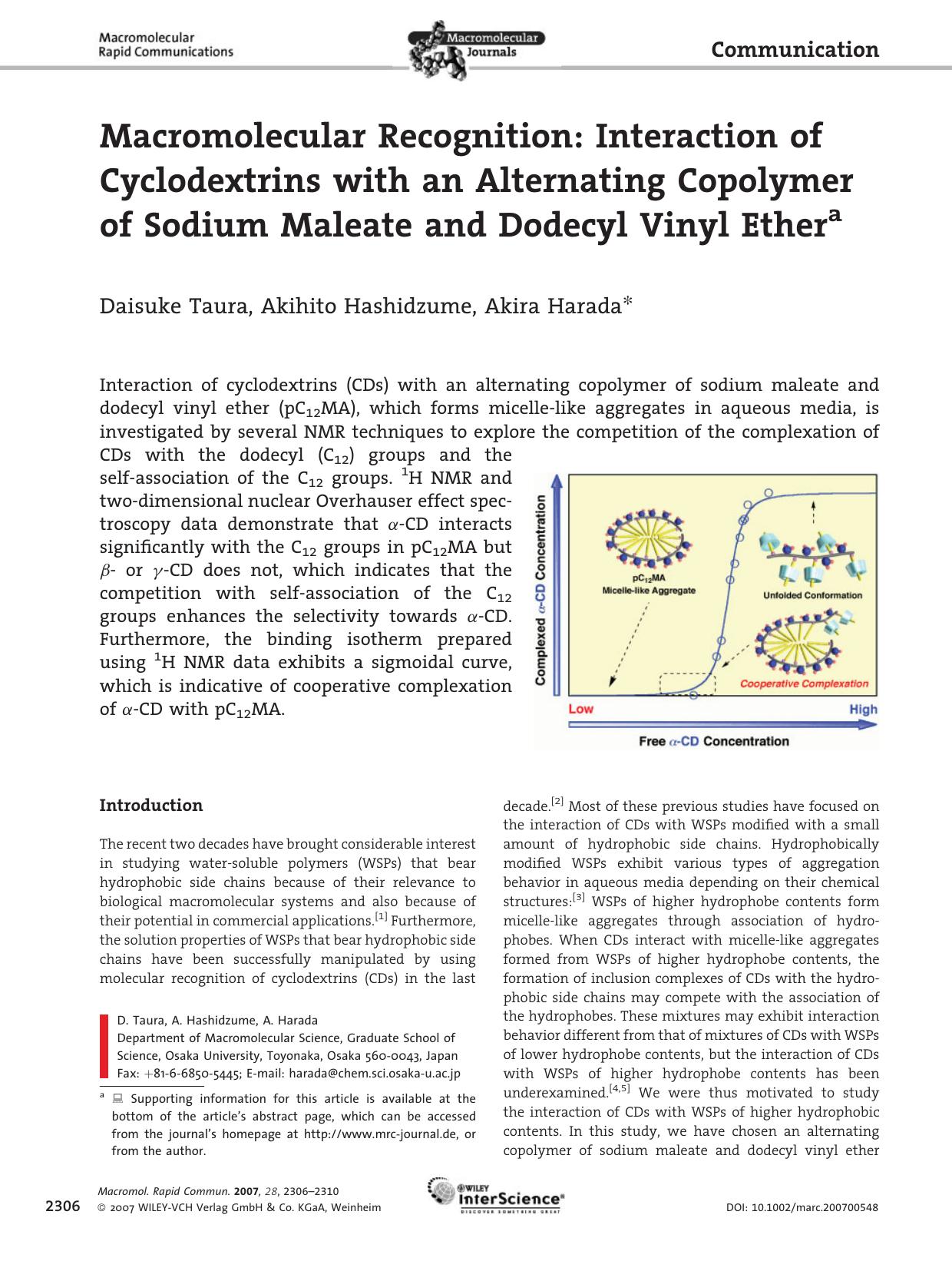 Macromolecular Recognition: Interaction of Cyclodextrins with an Alternating Copolymer of Sodium Maleate and Dodecyl Vinyl Ether by Unknown