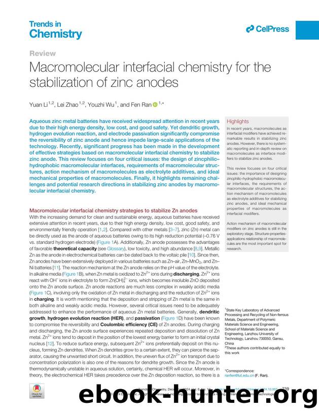 Macromolecular interfacial chemistry for the stabilization of zinc anodes by Yuan Li & Lei Zhao & Youzhi Wu & Fen Ran