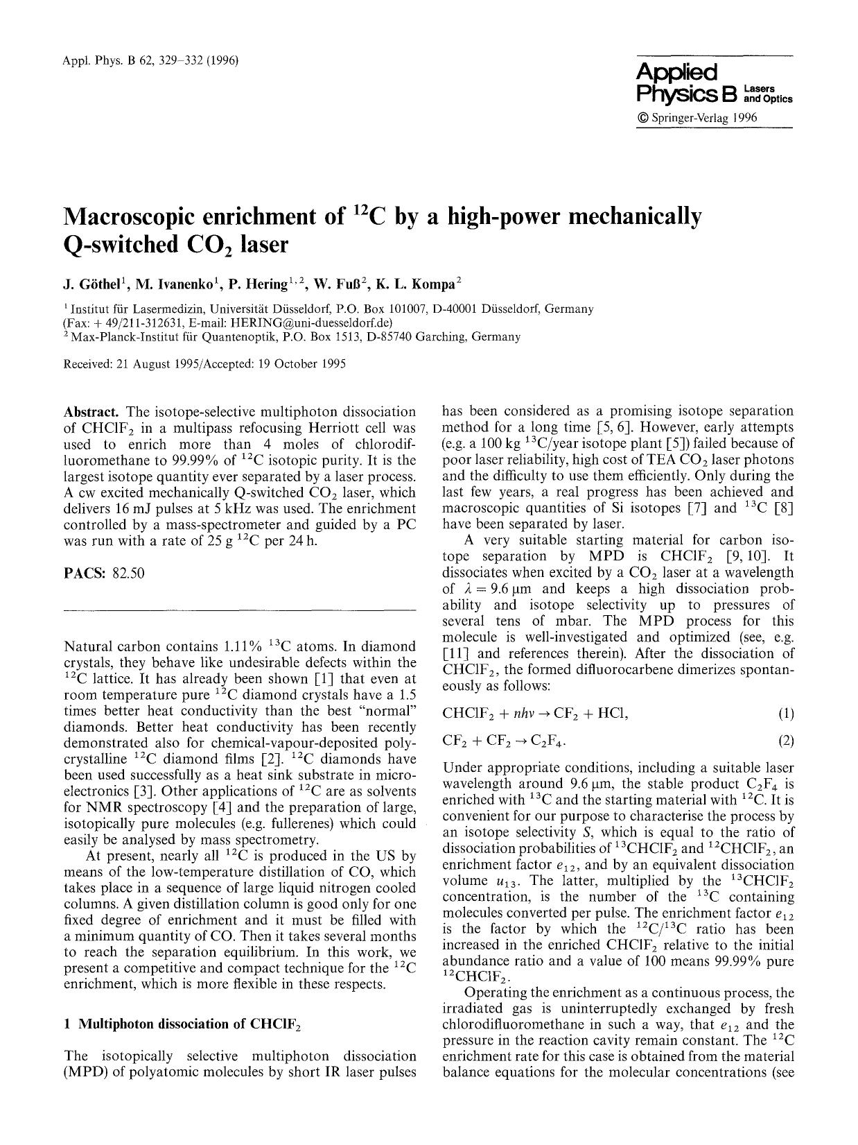 Macroscopic enrichment of <Superscript>12 <Superscript>C by a high-power mechanically Q-switched CO <Subscript>2 <Subscript> laser by unknow