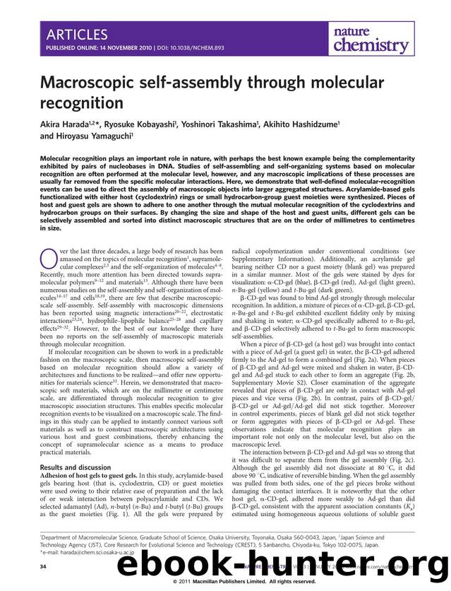 Macroscopic self-assembly through molecular recognition by Akira Harada & Ryosuke Kobayashi & Yoshinori Takashima & Akihito Hashidzume & Hiroyasu Yamaguchi