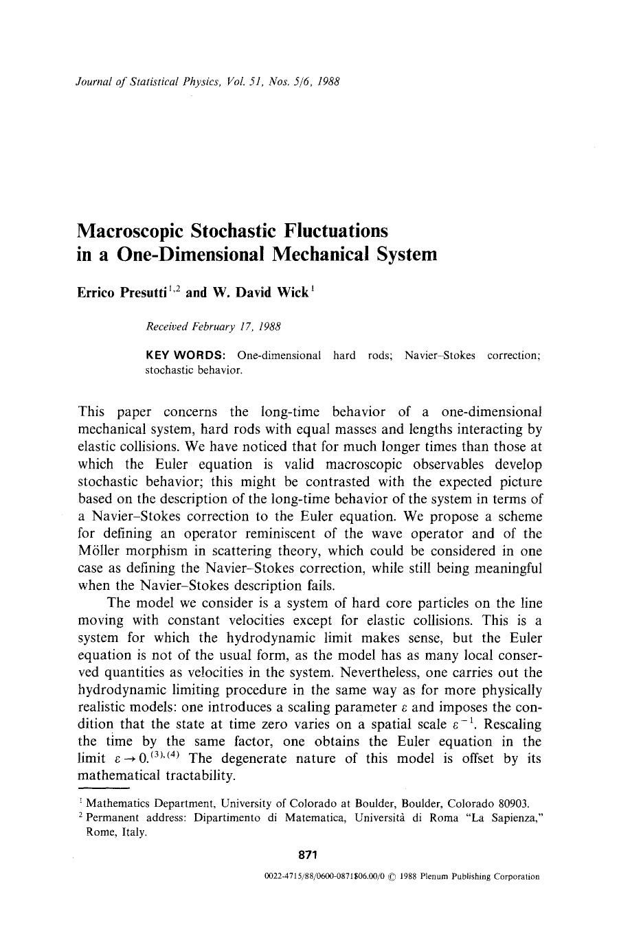 Macroscopic stochastic fluctuations in a one-dimensional mechanical system by Unknown