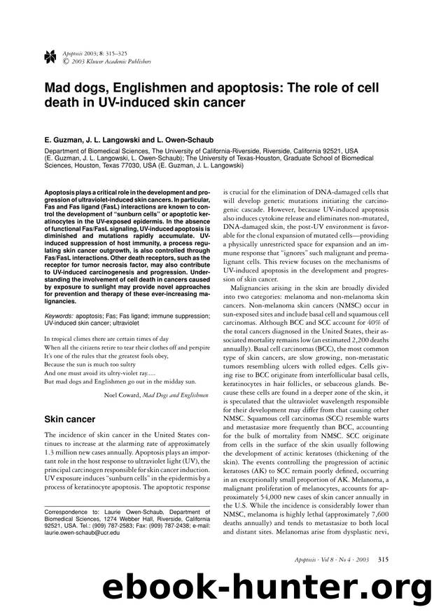 Mad dogs, Englishmen and apoptosis: The role of cell death in UV-induced skin cancer by Unknown