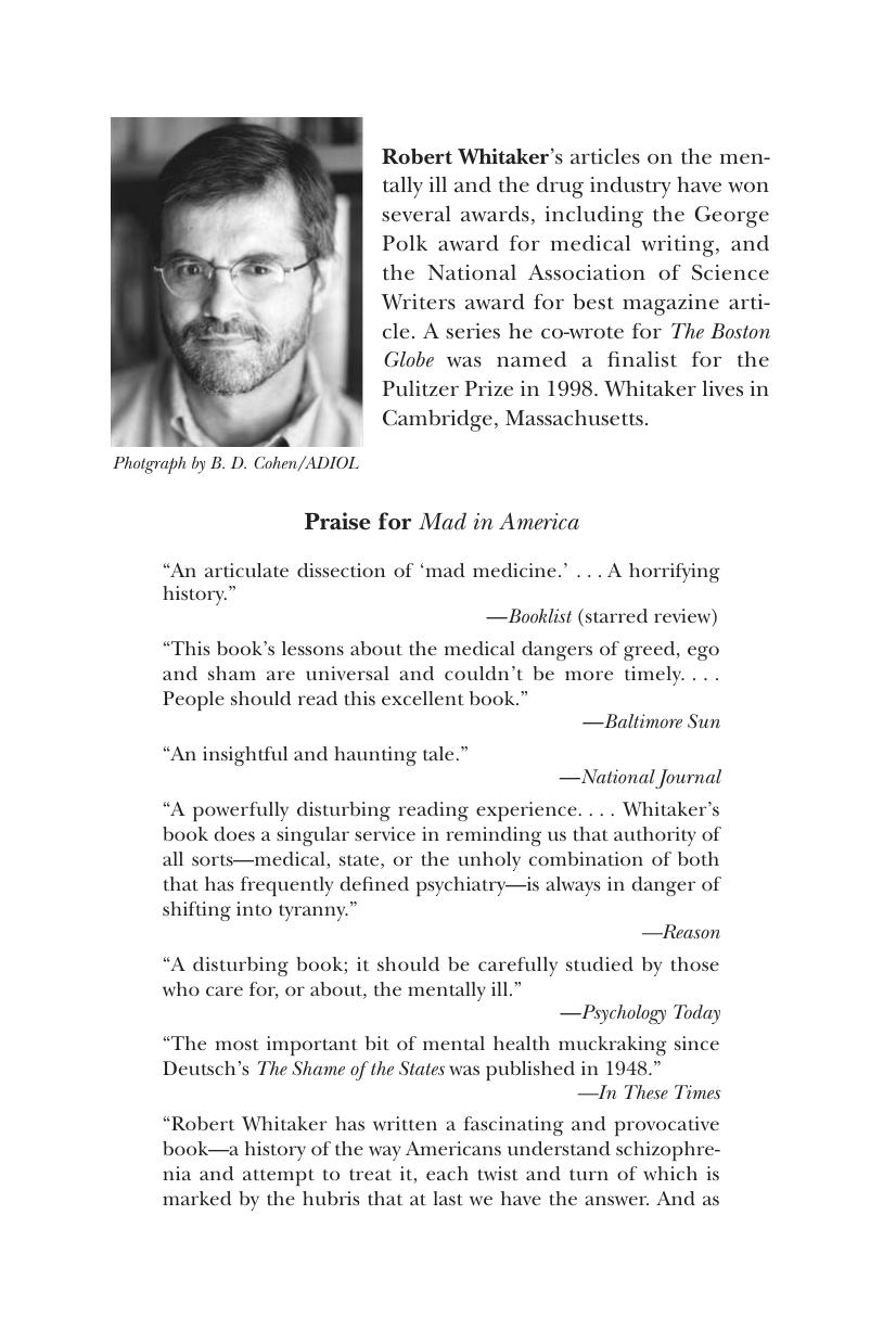 Mad in America : bad science, bad medicine, and the enduring mistreatment of the mentally ill by Whitaker Robert