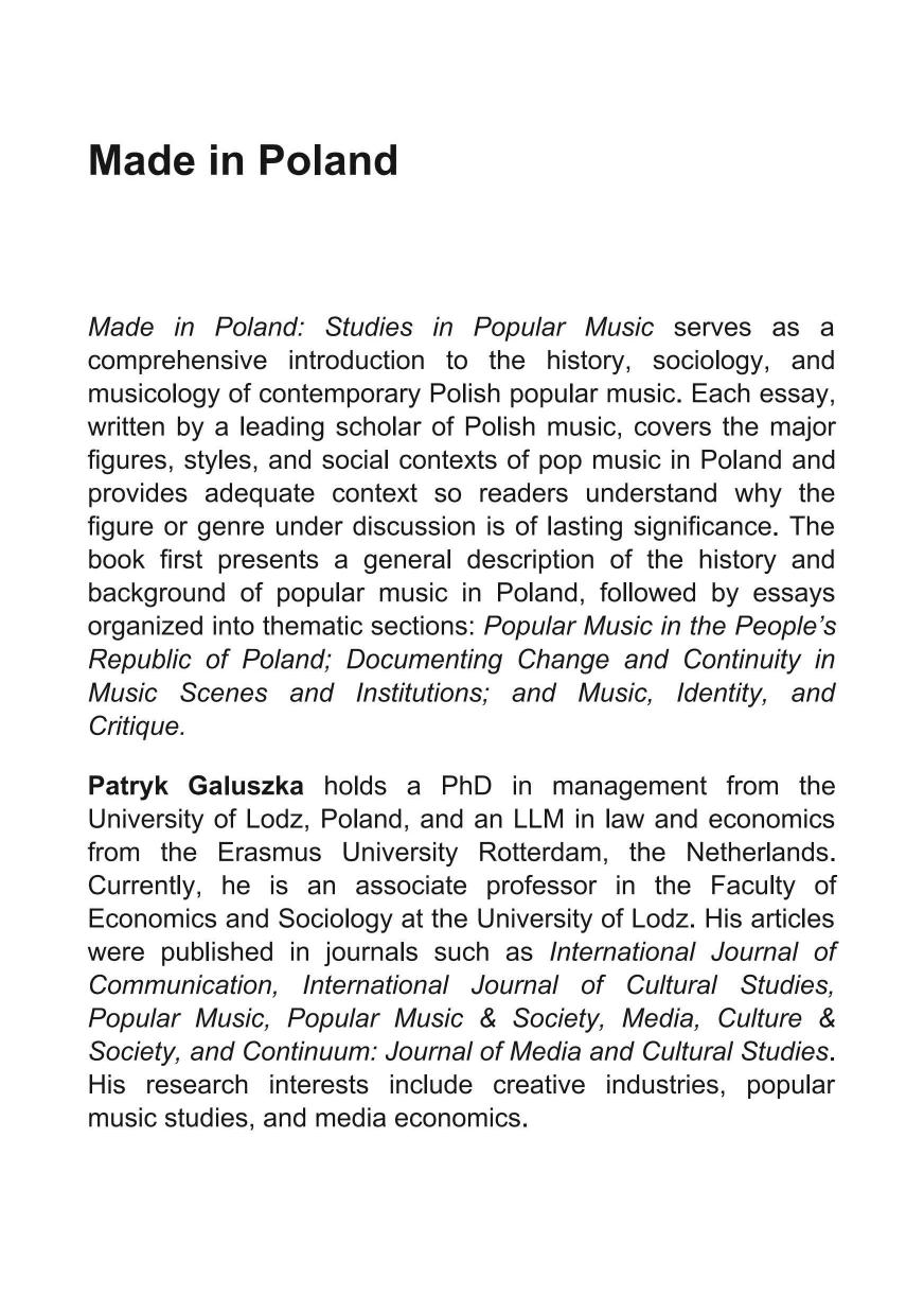 Made in Poland: Studies in Popular Music by Patryk Galuszka
