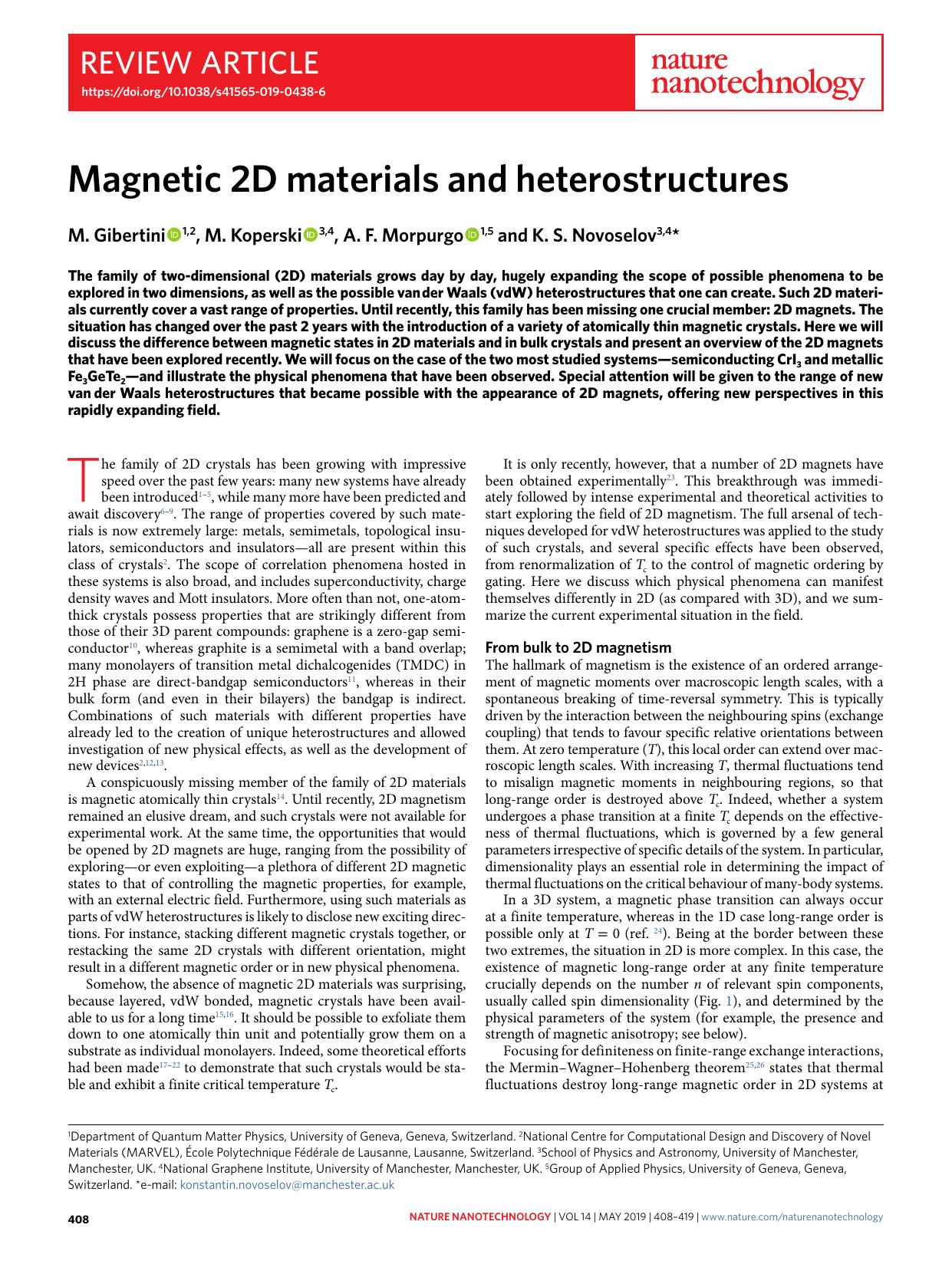 Magnetic 2D materials and heterostructures by M. Gibertini & M. Koperski & A. F. Morpurgo & K. S. Novoselov