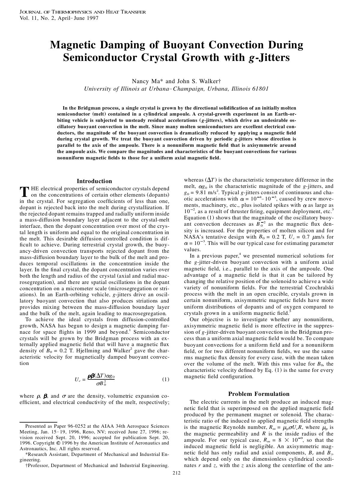 Magnetic Damping of Buoyant Convection During Semiconductor Crystal Growth with g-Jitters by Unknown
