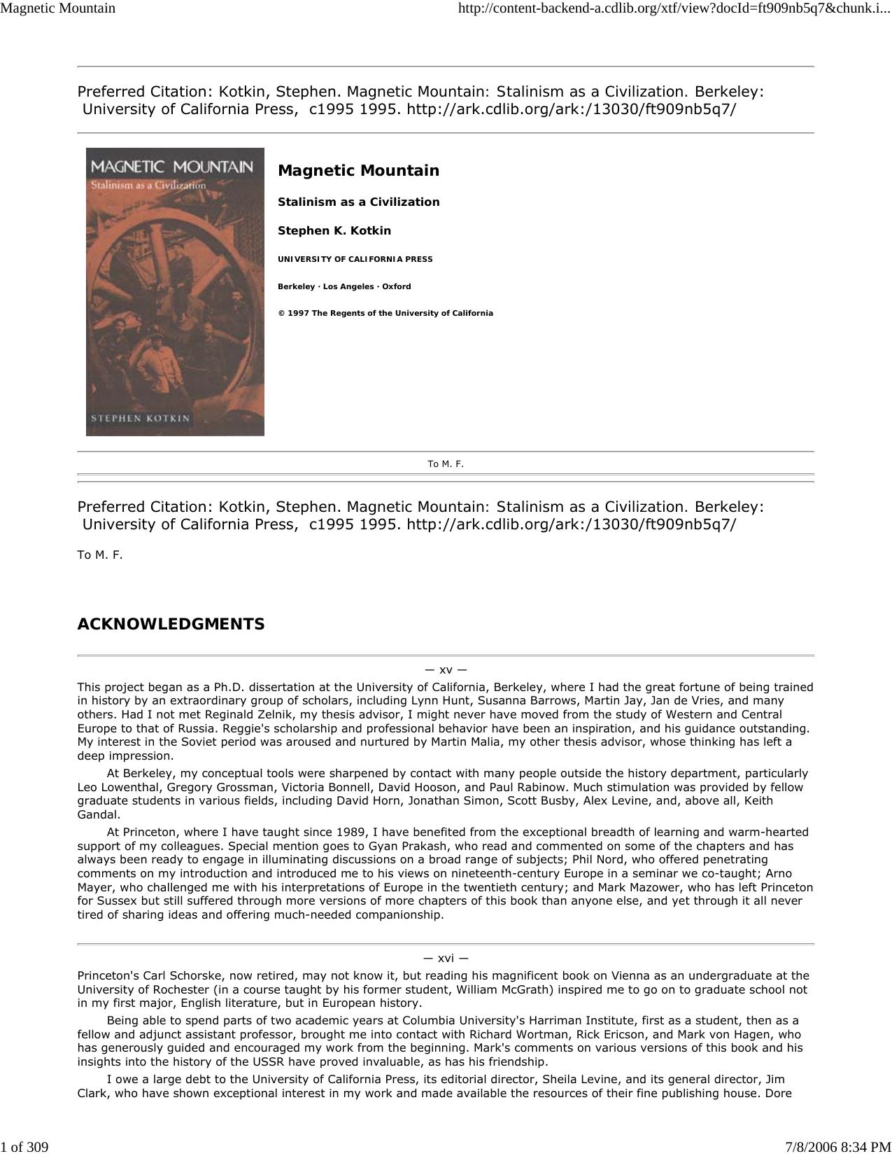 Magnetic Mountain: Stalinism as a Civilization by Stephen Kotkin