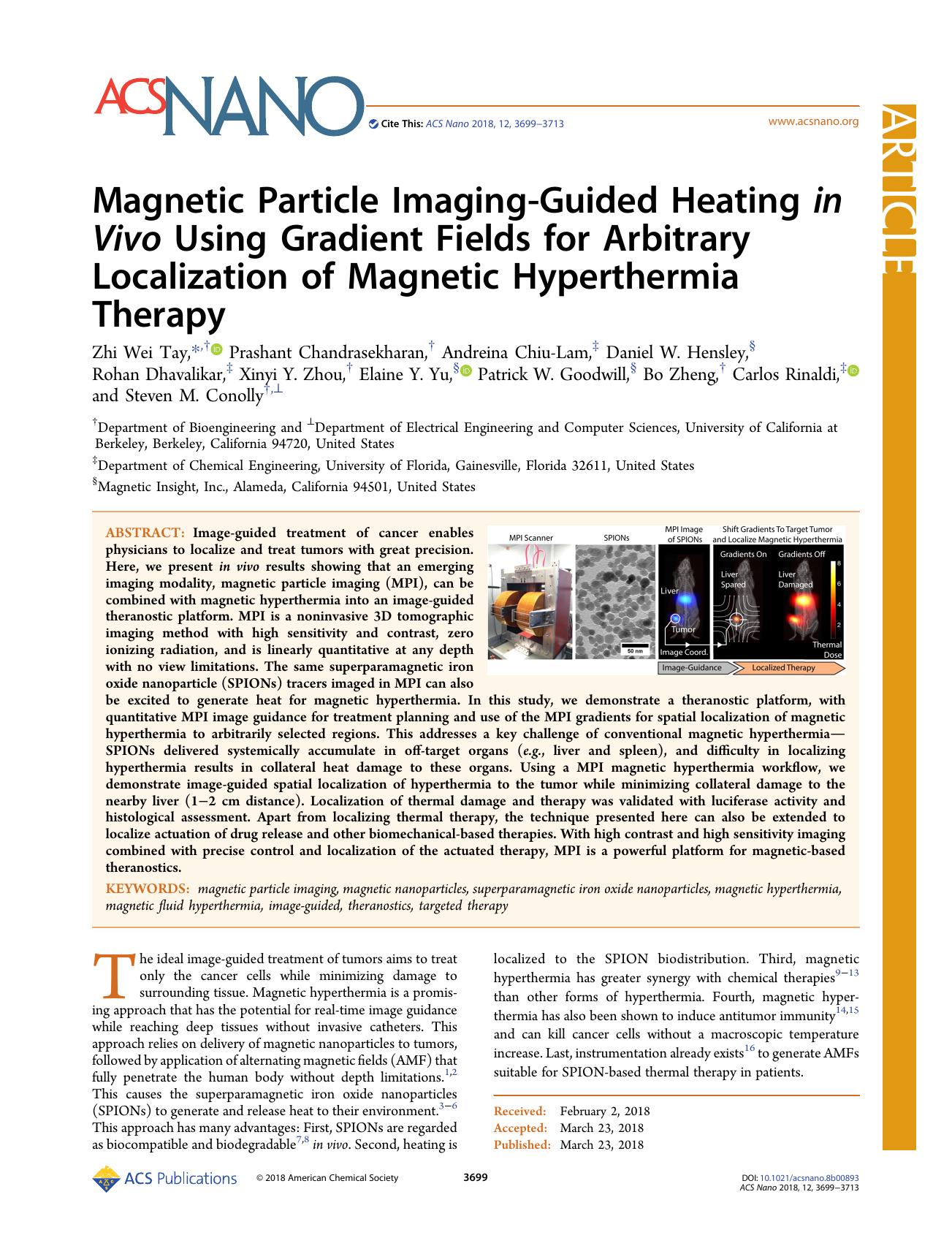 Magnetic Particle Imaging-Guided Heating in Vivo Using Gradient Fields for Arbitrary Localization of Magnetic Hyperthermia Therapy by unknow
