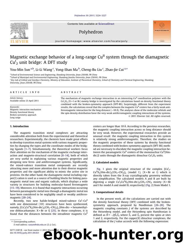 Magnetic exchange behavior of a long-range CuII system through the diamagnetic CuI2 unit bridge: A DFT study by You-Min Sun & Li-Li Wang & Yong-Shan Ma & Cheng-Bu Liu & Zhao-Jie Cui