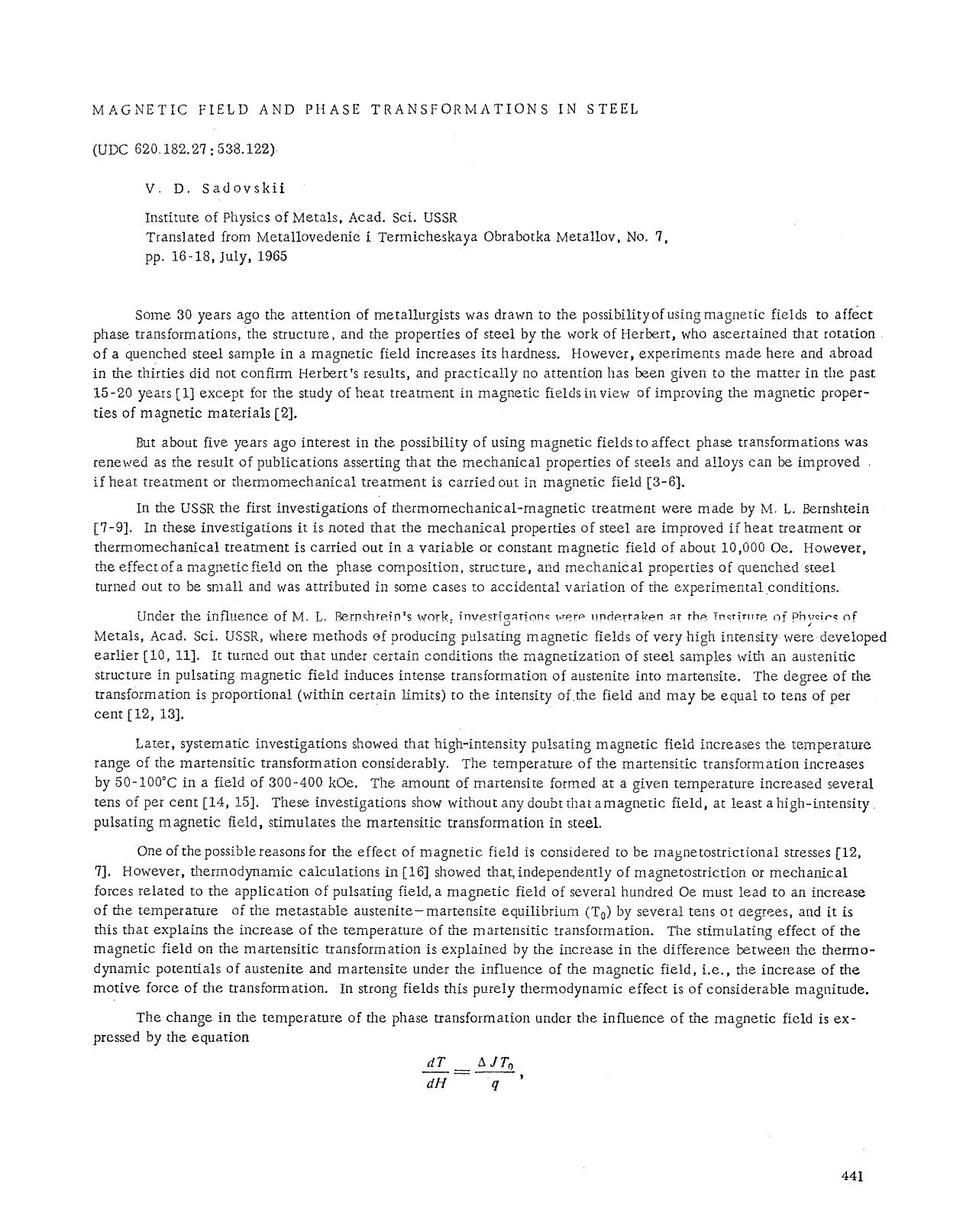 Magnetic field and phase transformations in steel by Unknown