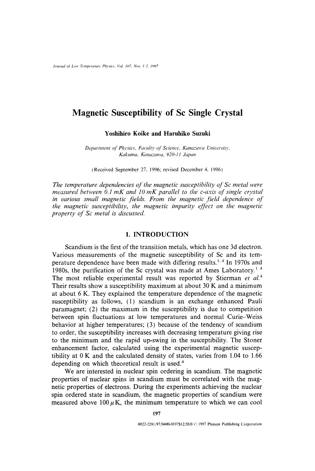 Magnetic susceptibility of Sc single crystal by Unknown