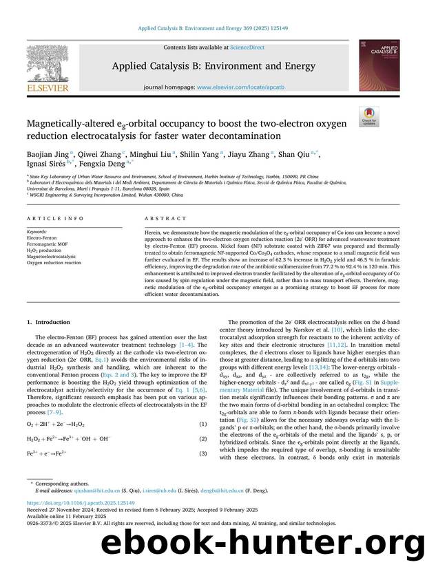 Magnetically-altered eg-orbital occupancy to boost the two-electron oxygen reduction electrocatalysis for faster water decontamination by unknow