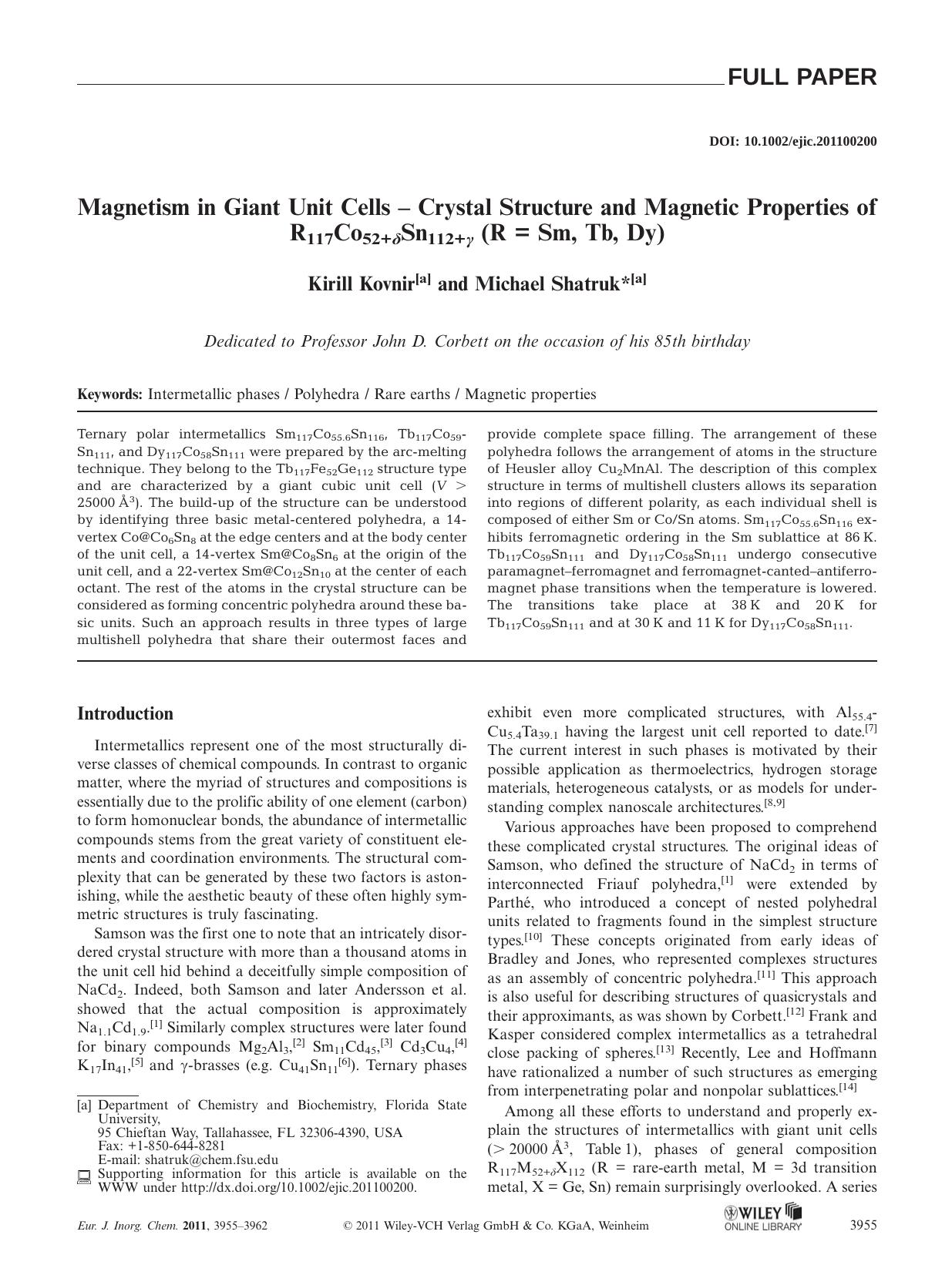 Magnetism in Giant Unit Cells Crystal Structure and Magnetic Properties of R117Co52+Sn112+ (R = Sm, Tb, Dy) by Unknown