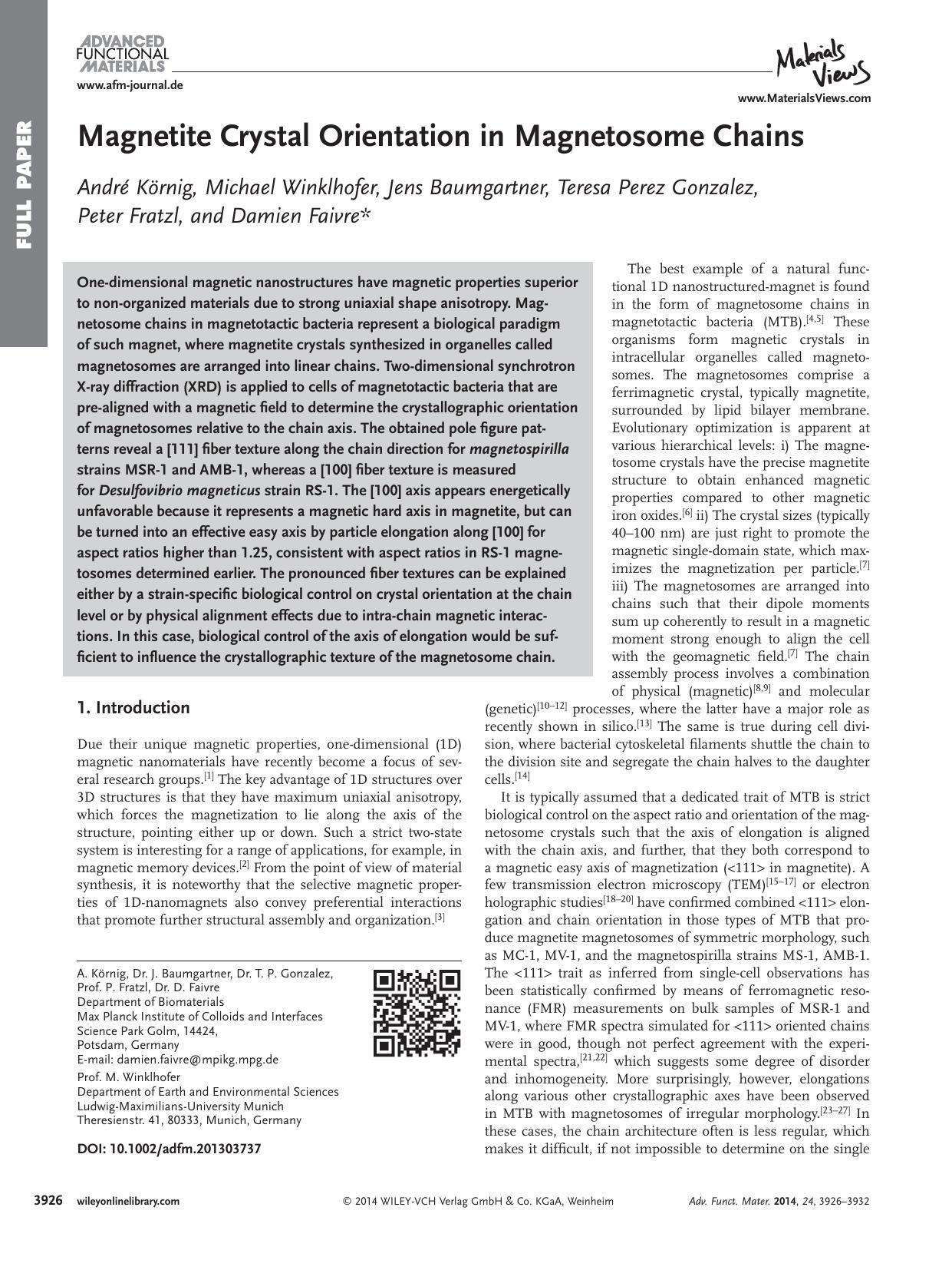 Magnetite Crystal Orientation in Magnetosome Chains by processteam