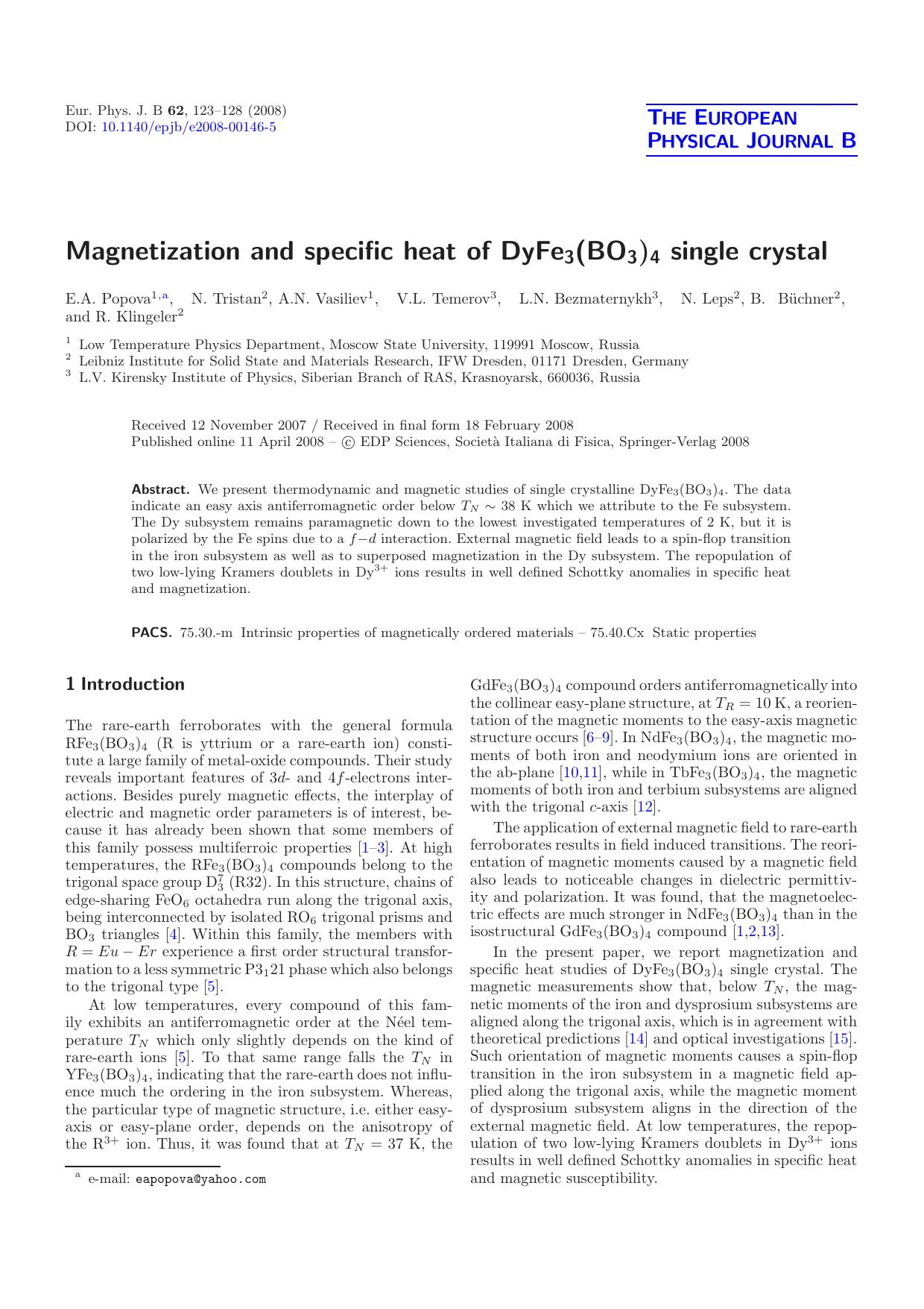Magnetization and specific heat of DyFe3(BO3)4 single crystal by unknow