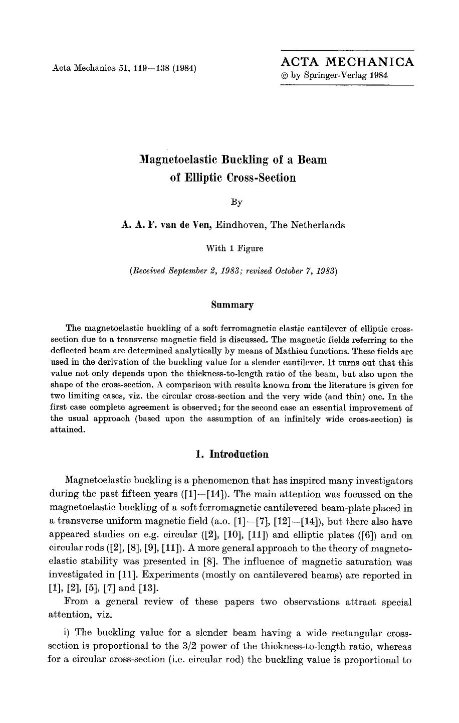 Magnetoelastic buckling of a beam of elliptic cross-section by Unknown