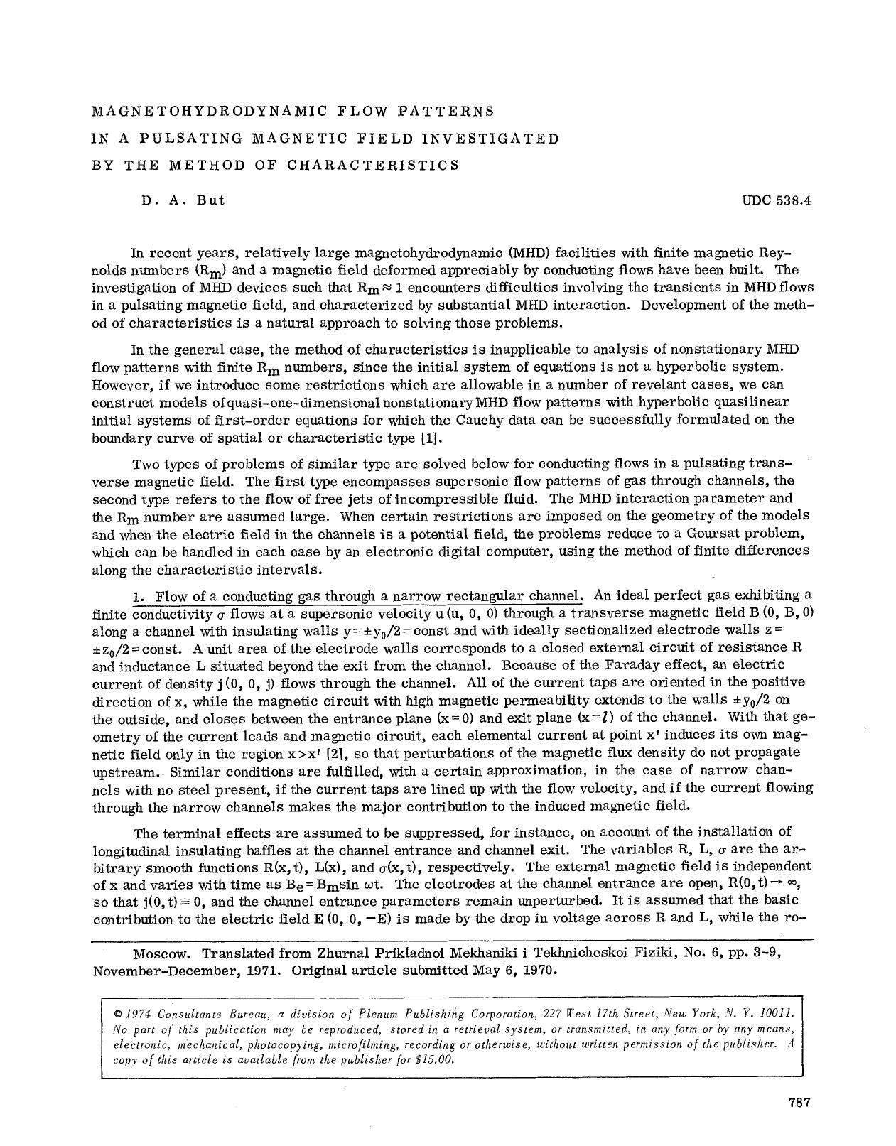 Magnetohydrodynamic flow patterns in a pulsating magnetic field investigated by the method of characteristics by Unknown