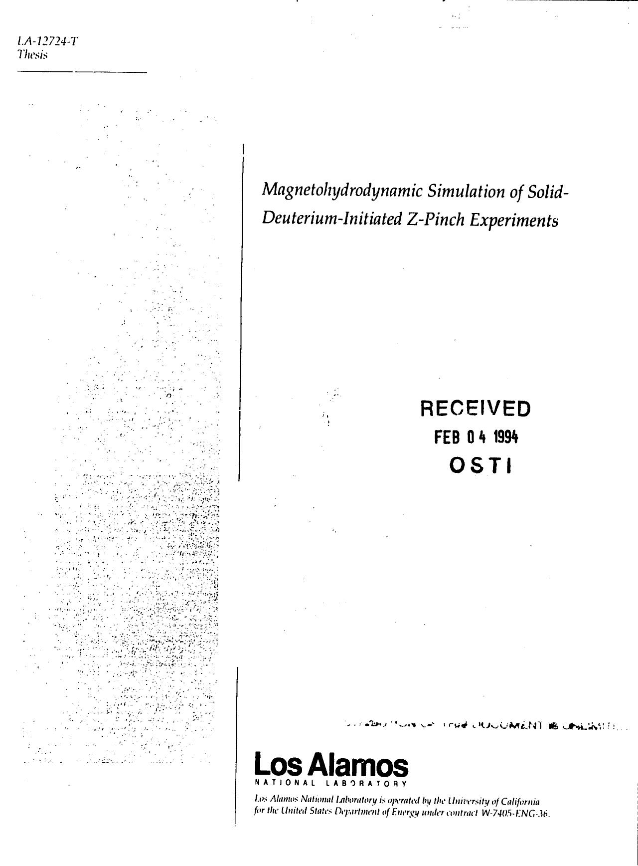 Magnetohydrodynamic simulation of solid-deuterium-initiated Z-pinch experiments None by LANL Research Library LWW Project