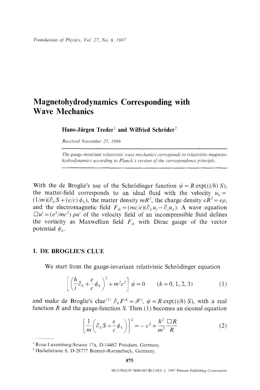 Magnetohydrodynamics corresponding with wave mechanics by Unknown