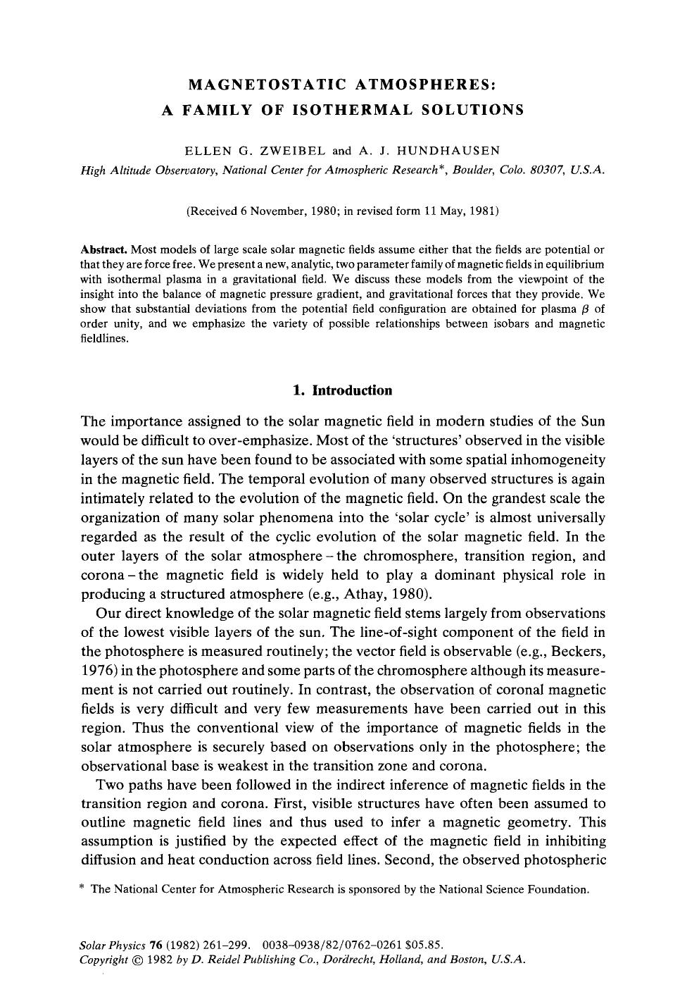 Magnetostatic atmospheres: A family of isothermal solutions by Unknown