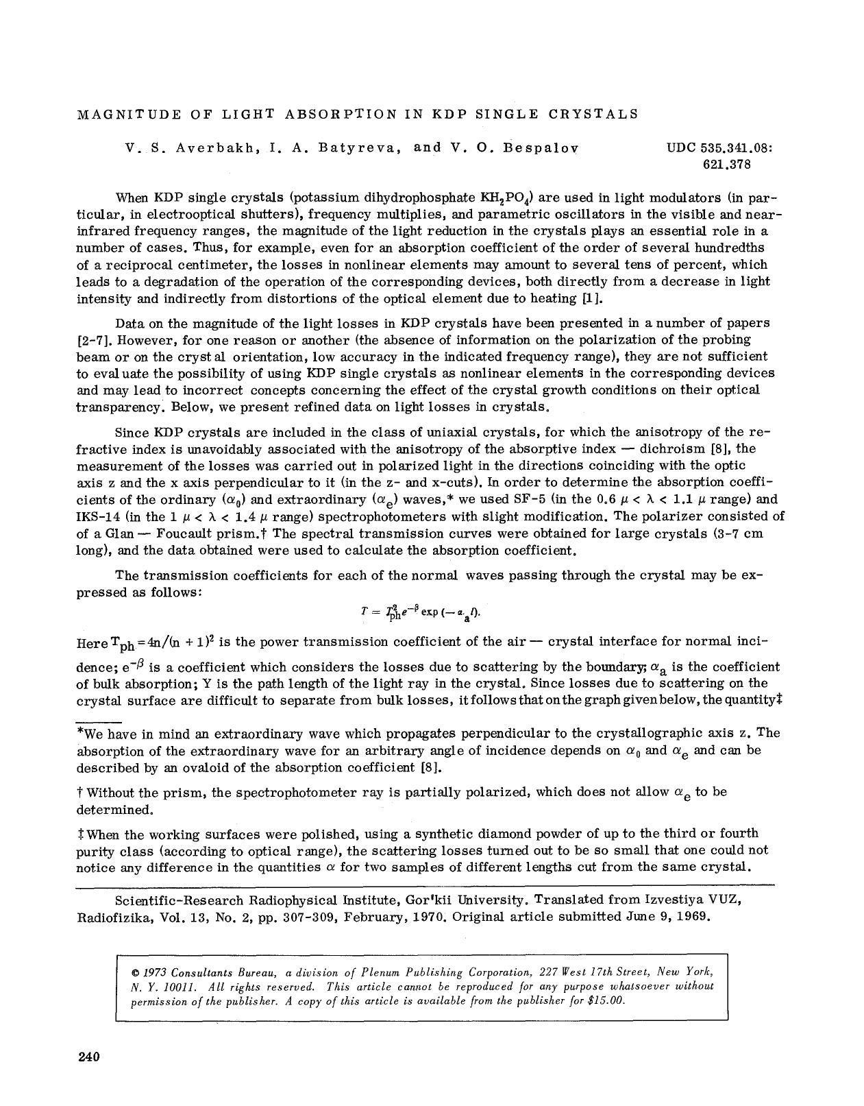 Magnitude of light absorption in KDP single crystals by Unknown