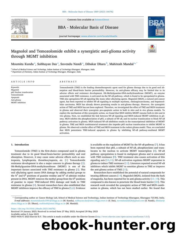 Magnolol and Temozolomide exhibit a synergistic anti-glioma activity through MGMT inhibition by Moumita Kundu & Subhayan Das & Suvendu Nandi & Dibakar Dhara & Mahitosh Mandal