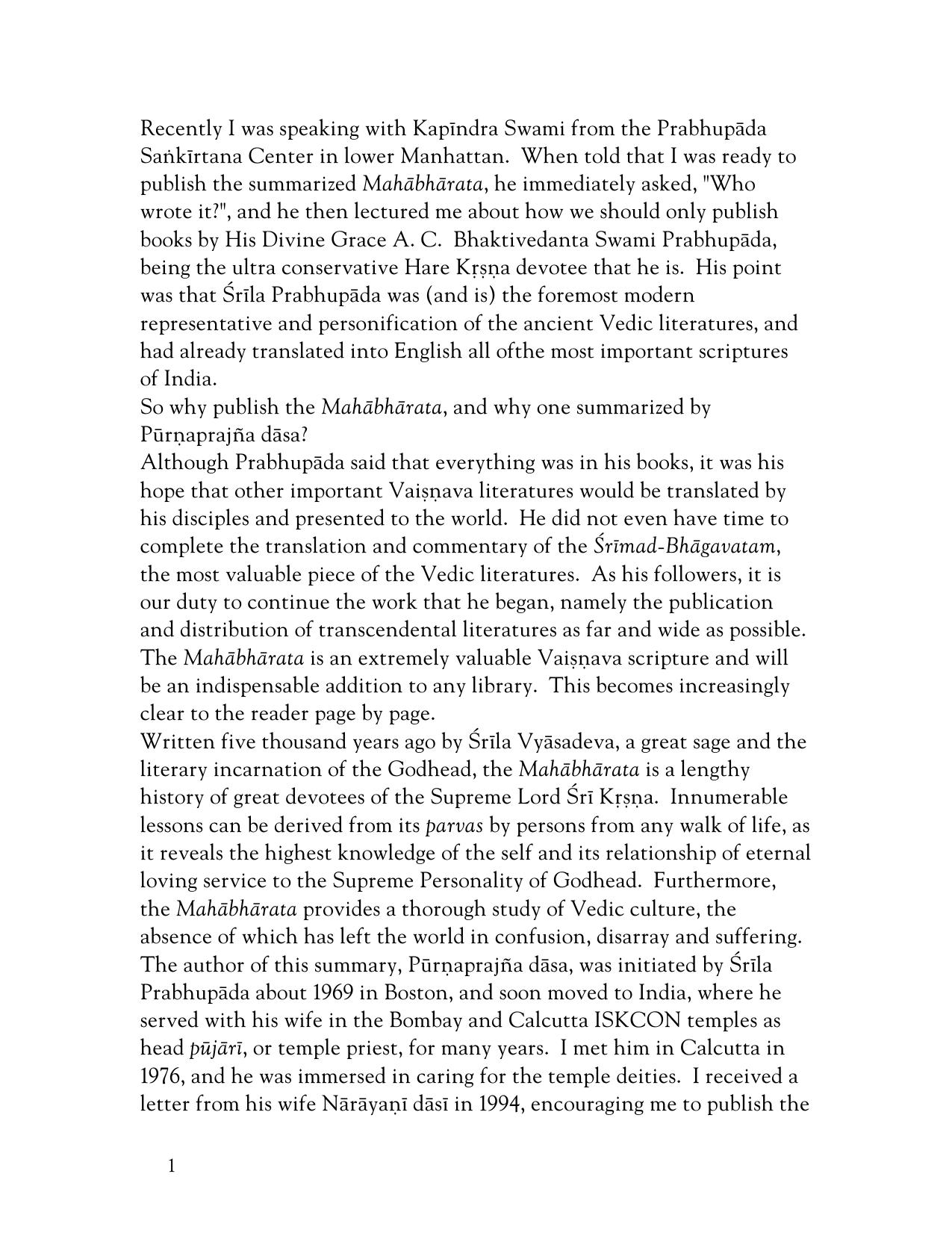 Mahabharata - An Authentic Presentation by Purnaprajna Dasa