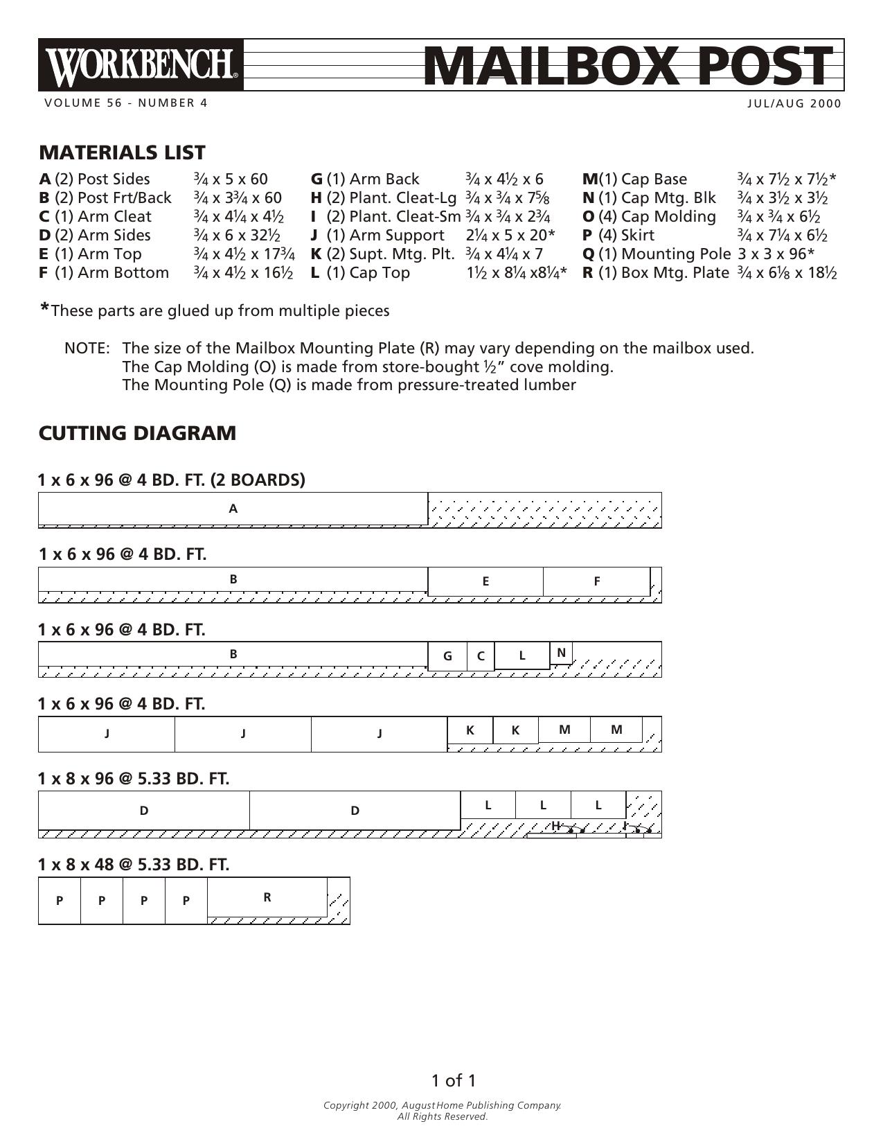 Mailbox Cutting Diagram by Workbench Magazine