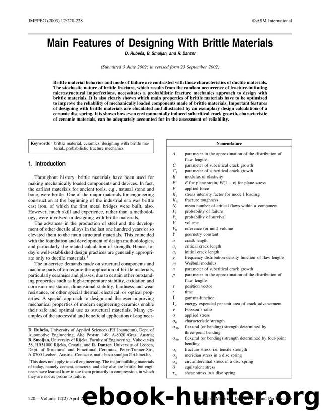 Main features of designing with brittle materials by Unknown