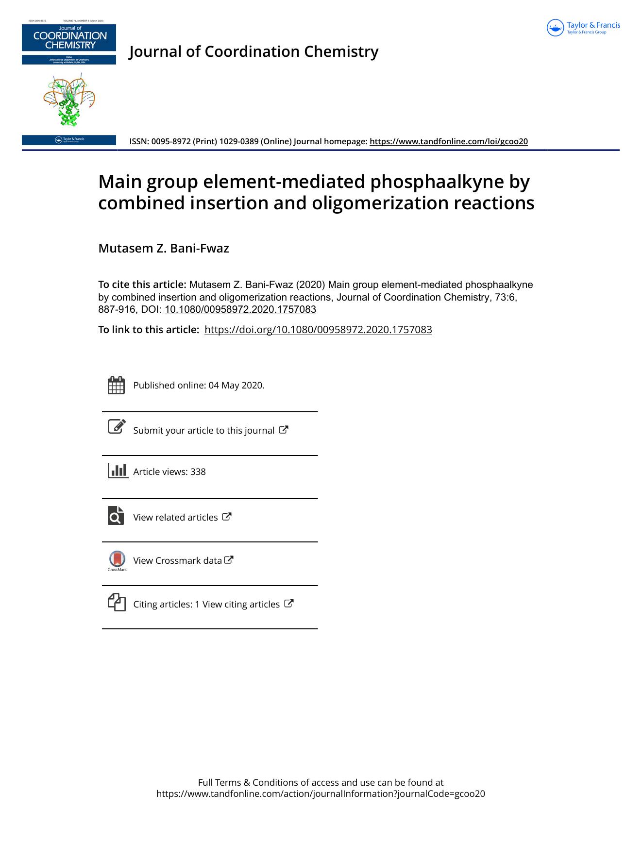 Main group element-mediated phosphaalkyne by combined insertion and oligomerization reactions by Bani-Fwaz Mutasem Z