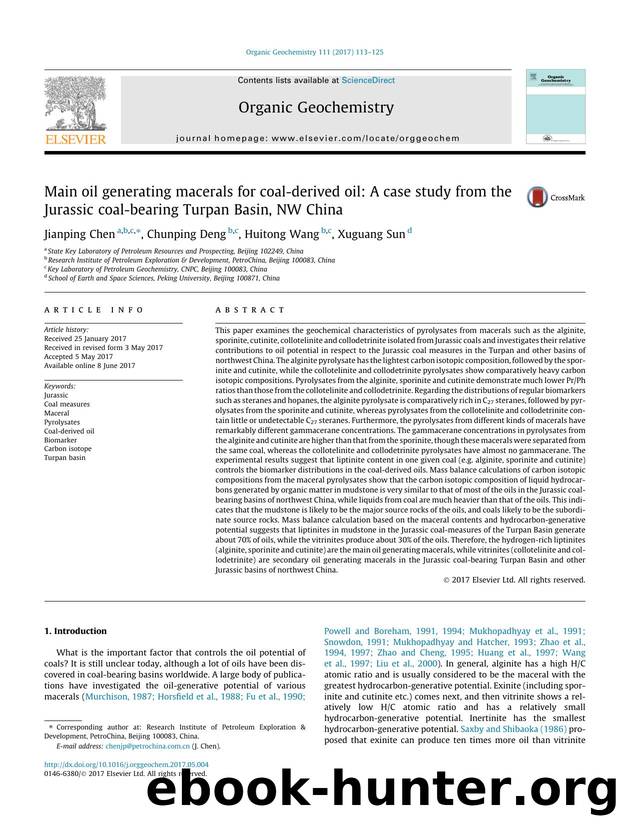 Main oil generating macerals for coal-derived oil: A case study from the Jurassic coal-bearing Turpan Basin, NW China by Jianping Chen & Chunping Deng & Huitong Wang & Xuguang Sun