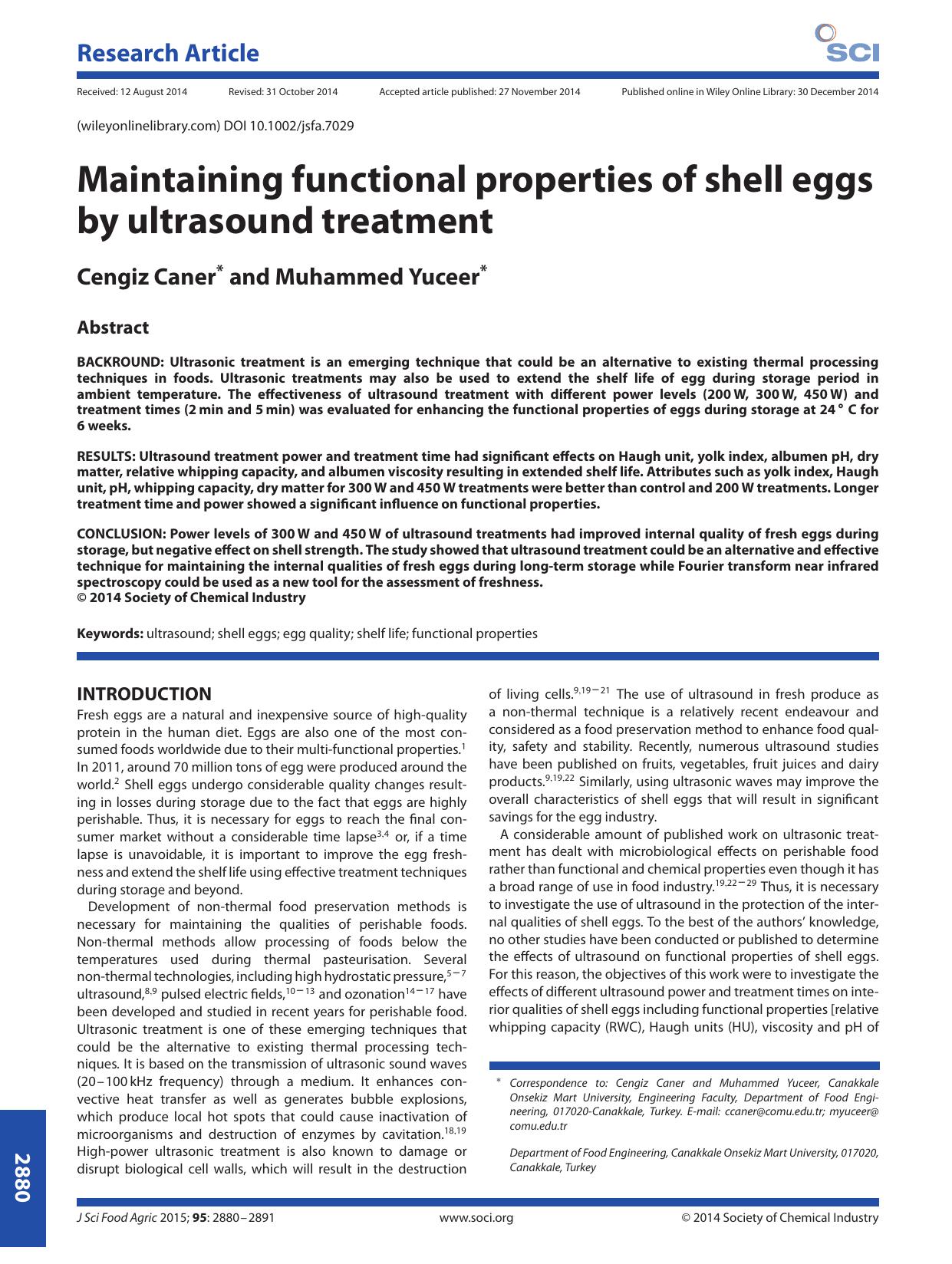 Maintaining functional properties of shell eggs by ultrasound treatment by Unknown