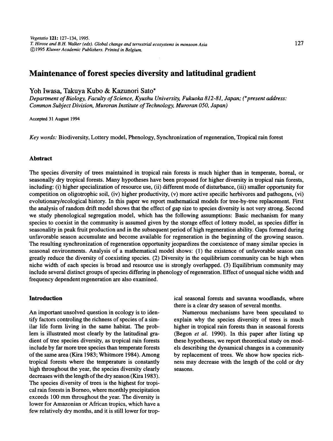 Maintenance of forest species diversity and latitudinal gradient by Unknown