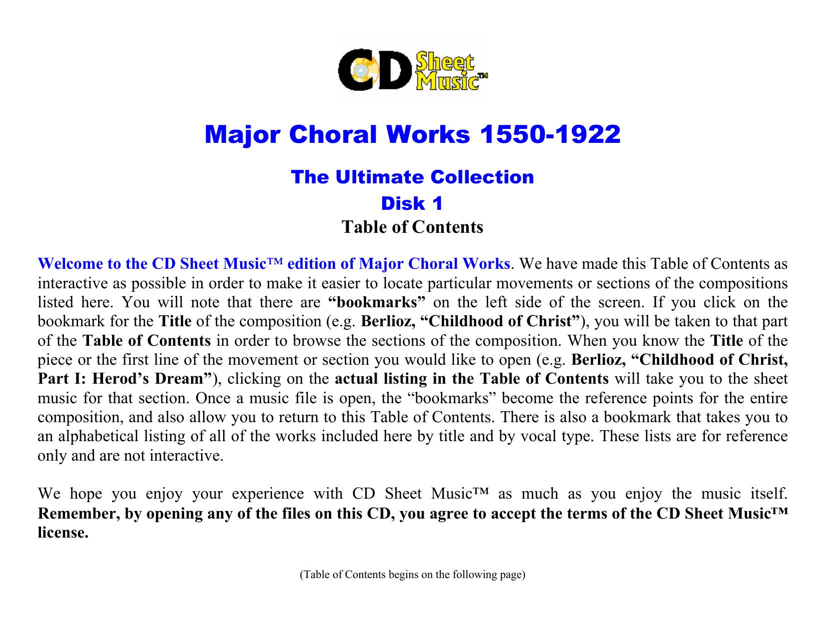 Major Choral Works, 1550-1922The Ultimate Collection by CD Sheet Music™