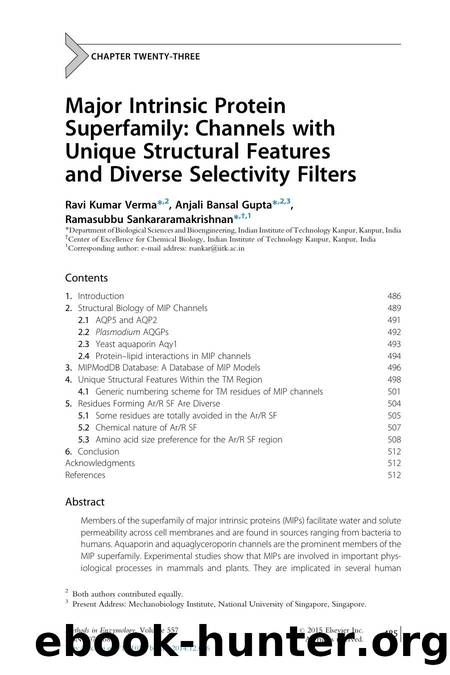 Major Intrinsic Protein Superfamily: Channels with Unique Structural Features and Diverse Selectivity Filters by Ravi Kumar Verma & Anjali Bansal Gupta & Ramasubbu Sankararamakrishnan