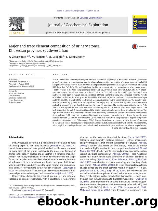 Major and trace element composition of urinary stones, Khuzestan province, southwest, Iran by A. Zarasvandi & M. Heidari & M. Sadeghi & E. Mousapoor