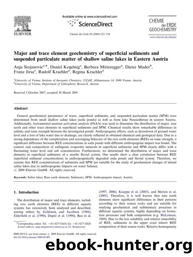 Major and trace element geochemistry of superficial sediments and suspended particulate matter of shallow saline lakes in Eastern Austria by unknow