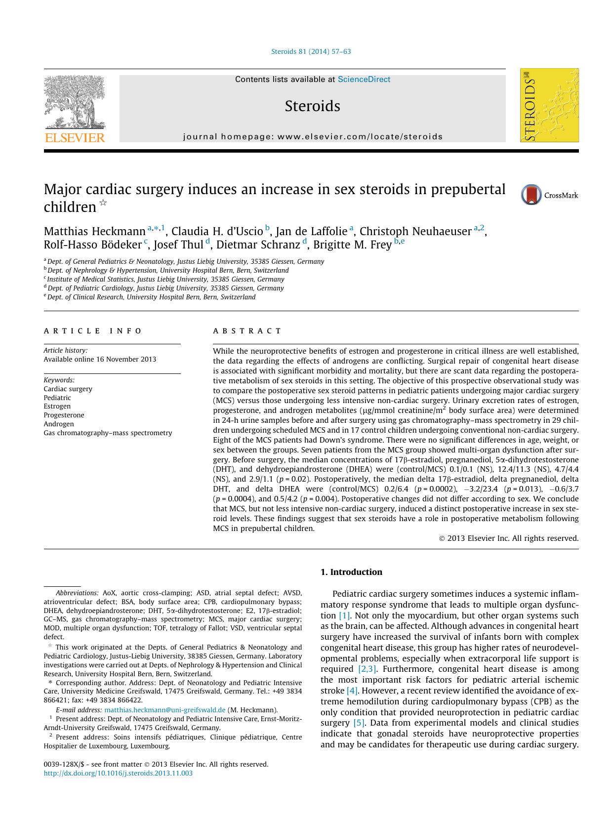 Major cardiac surgery induces an increase in sex steroids in prepubertal children by unknow