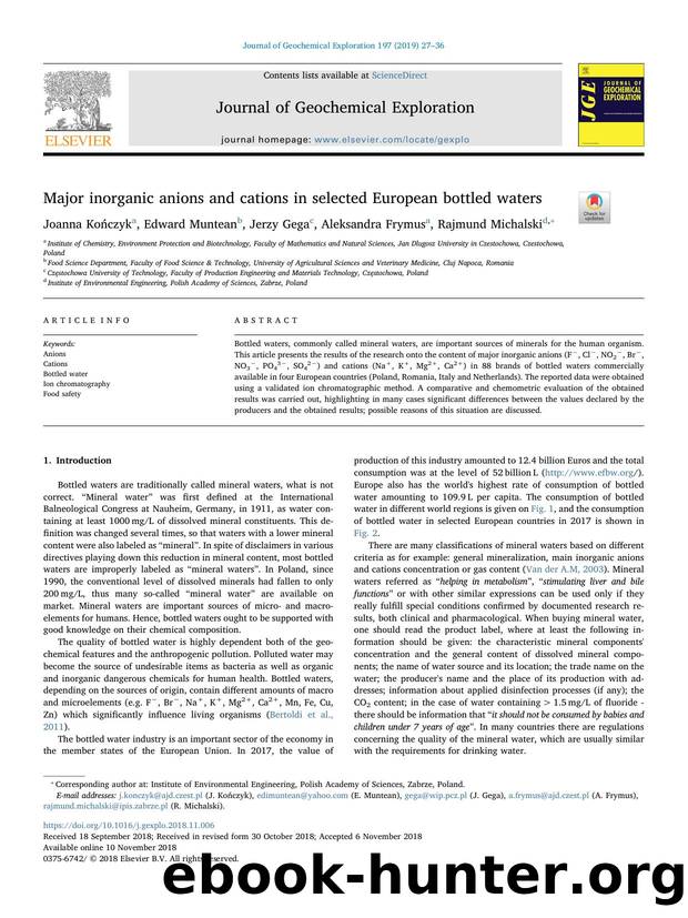 Major inorganic anions and cations in selected European bottled waters by Joanna Kończyk & Edward Muntean & Jerzy Gega & Aleksandra Frymus & Rajmund Michalski